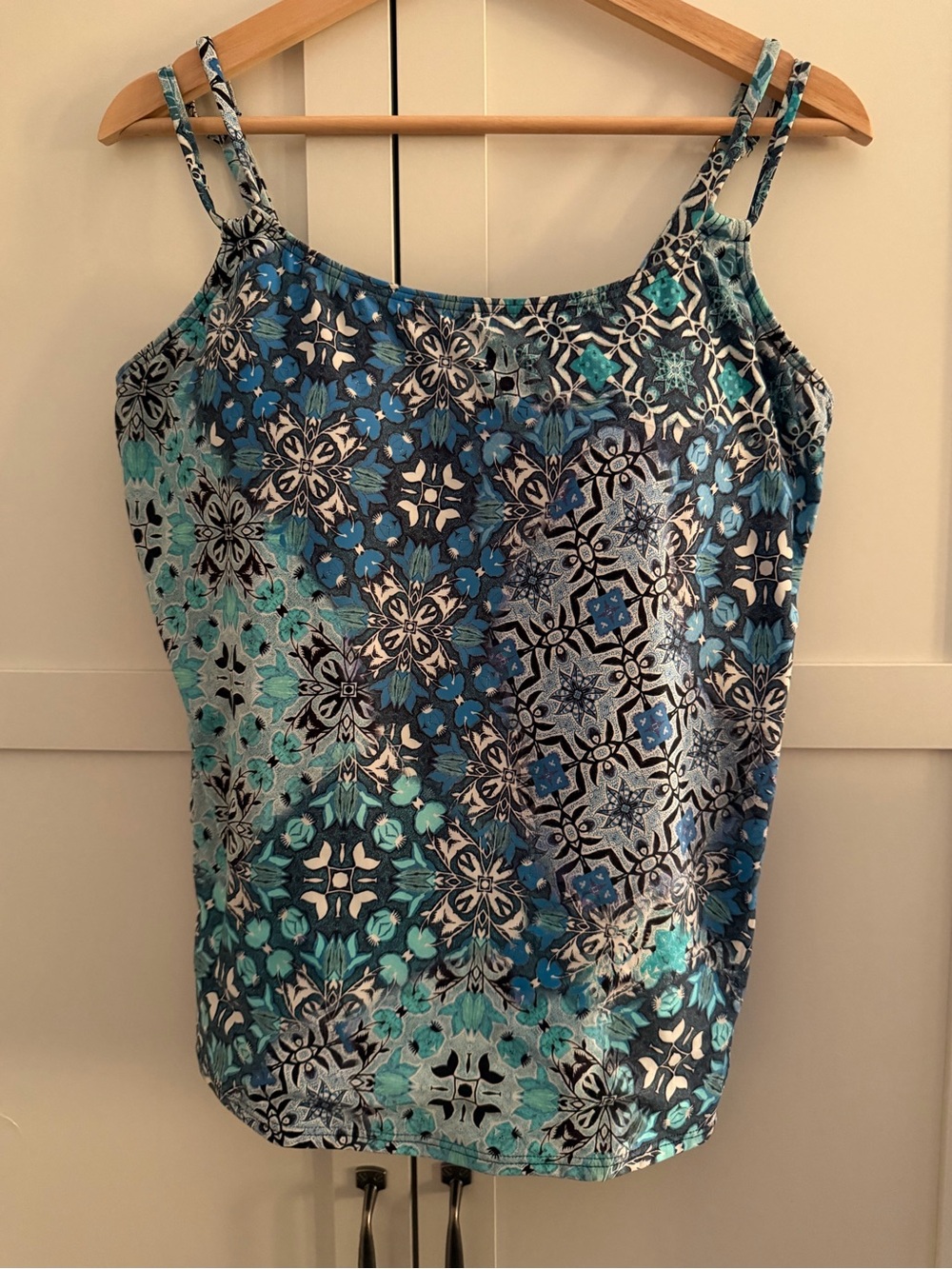 Sunsets Blue Mosaic Swim Cami with Adjustable Straps - 38E/36F/34G